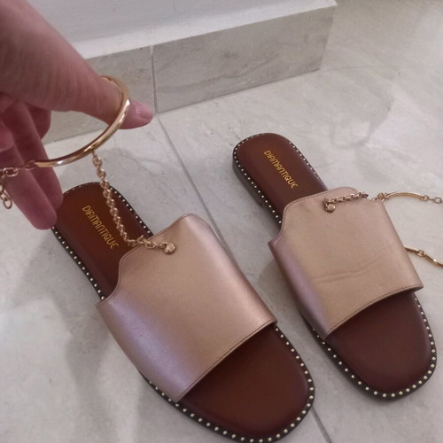 Flat sandals with bracelet tie new, brown and gold