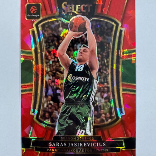 2025-26 Panini Select Euroleague Saras Jasikevicius Premier Red Cracked Ice Card new, authentic