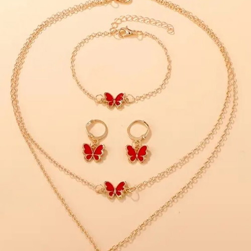 Jewelry set with red butterflies like new