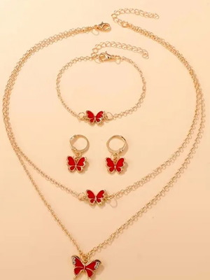 Jewelry set with red butterflies like new