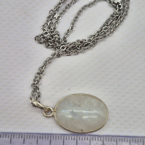 Moonstone Silver 925 Necklace Oval Pendant with Stainless Steel Chain new