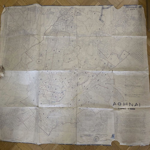 Athens map 1955 used, large size, with wear