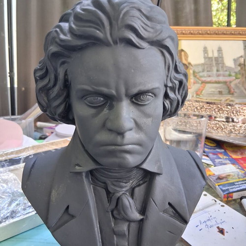 Beethoven Gypsum Bust by Spyros Goggakis like new, signed, 30cm