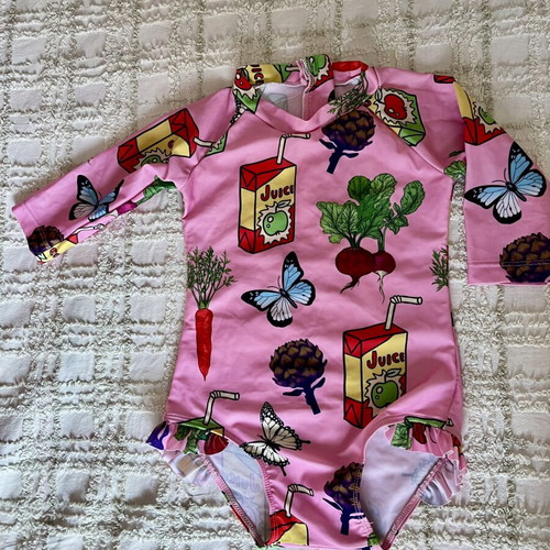 Girls' swimsuit with long sleeves like new, pink, age 5-6