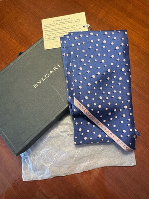 Bvlgari silk tie navy polka dot new with original packaging