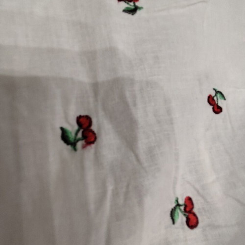 Forever 21 crop top with embroidered cherries, puff sleeves, size L