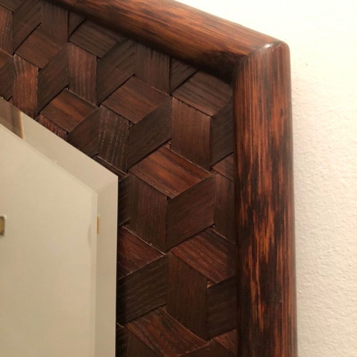 Bijouterie mirror used, hexagonal with woven wood frame