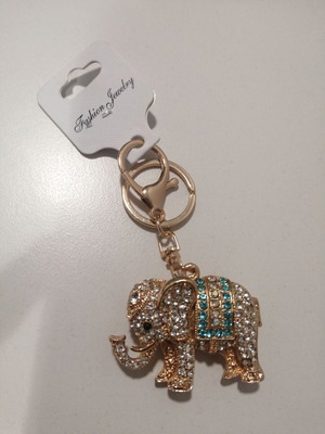 Metal elephant keychain with rhinestones 4.5 cm gold new