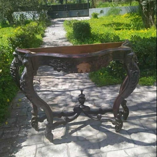 Antique carved wooden console table, vintage furniture