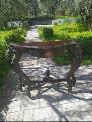 Antique carved wooden console table, vintage furniture