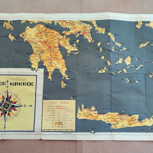 Map of Greece used 1936-1939, tourist lithographic edition