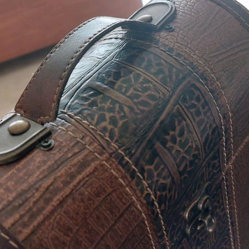 Double bottle holder new, wood, bronze and leather for 2 bottles