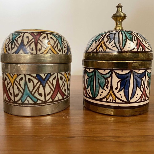 Handmade ceramic jars set of 2 like new with Moroccan aesthetic