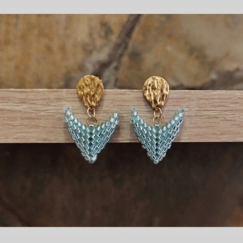 Handmade miyuki beaded earrings made to order, turquoise and gold