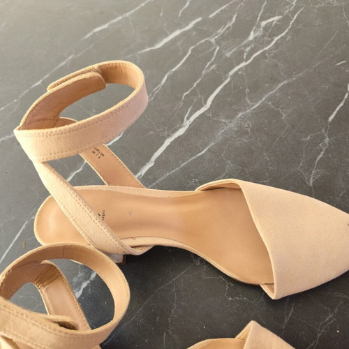 Call It Spring beige faux suede pumps with ankle strap, size 39