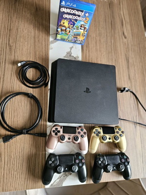 Sony Playstation 4 Slim 500GB like new with 4 controllers and Overcooked gift