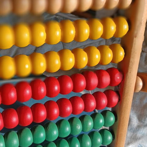 Wooden abacus with 10 rows, colored beads