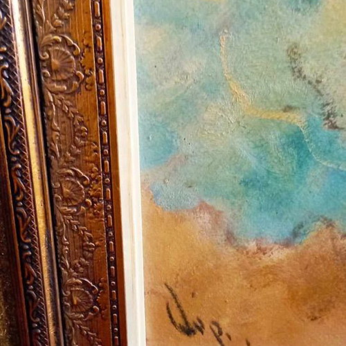 Oil painting Mich. Papageorgiou-Doris used with period frame