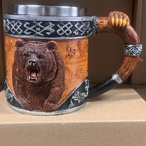 3D embossed bear mug with stainless steel interior and polystone exterior new