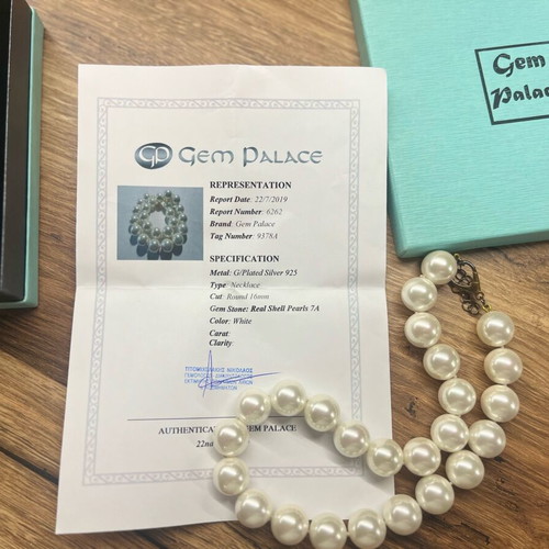 Gem Palace necklace with white shell pearls 16mm like new