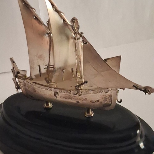 Maltese Dgħajsa Sailing Ship Sterling Silver 925 Miniature on Base