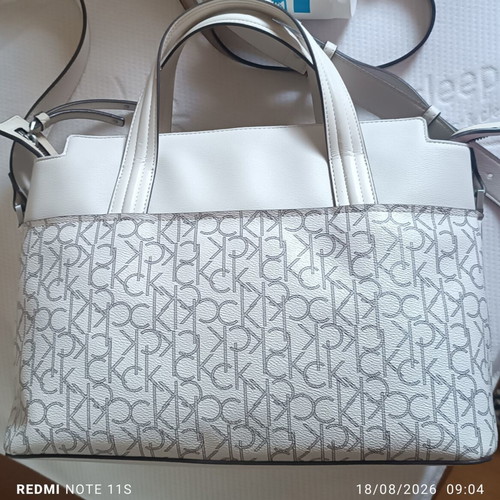 Calvin Klein white handbag and shoulder bag with CK logo