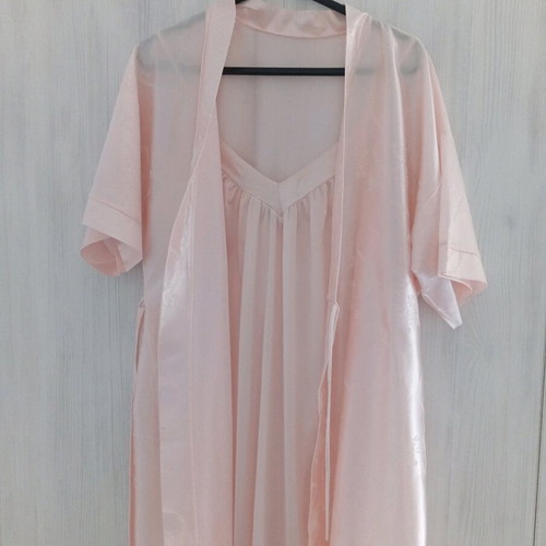 Set nightgown and long robe pink-salmon like new