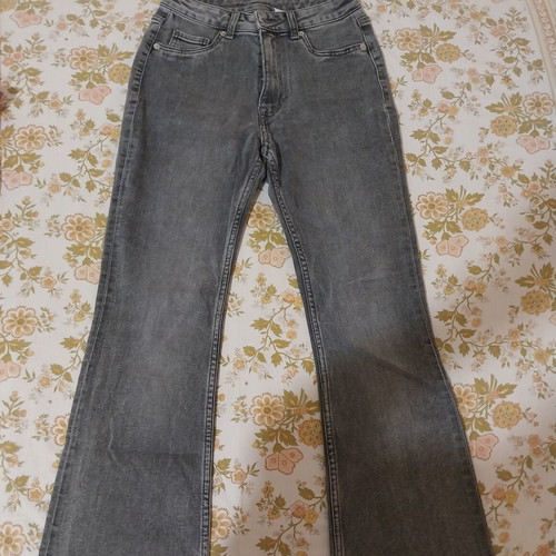 H&M grey high-waisted bell-bottom jeans, size S
