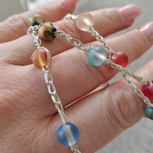 Handmade necklace woven with silver thread like new