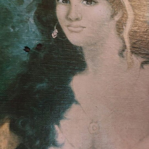 Retro portrait of woman on wood panel like new 34x27