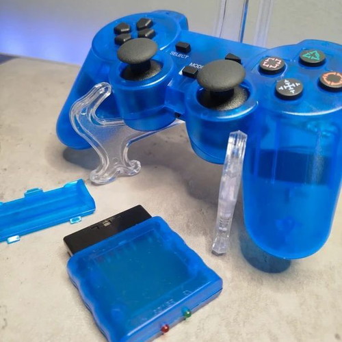 Controller for PlayStation 2 wireless, new, blue transparent
