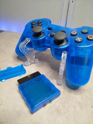 Controller for PlayStation 2 wireless, new, blue transparent