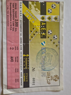 AEK MTK Hungaria 1999 UEFA Cup football ticket like new