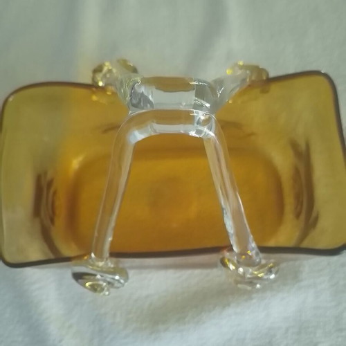 Handbag vase, vintage Italian blown glass, honey color with clear handles