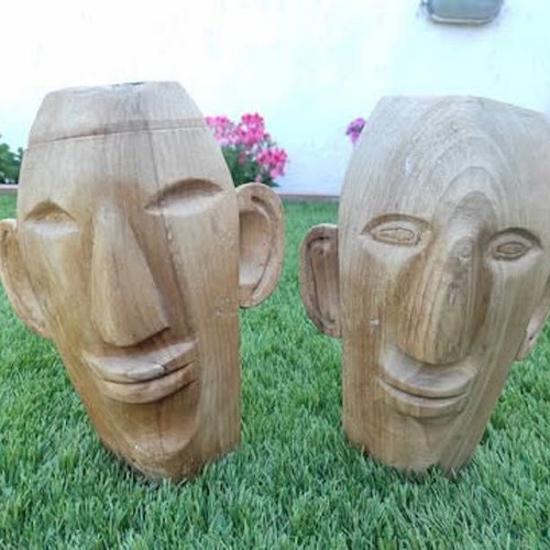 Wooden totem carvings like new, set of 2, handmade in Greece