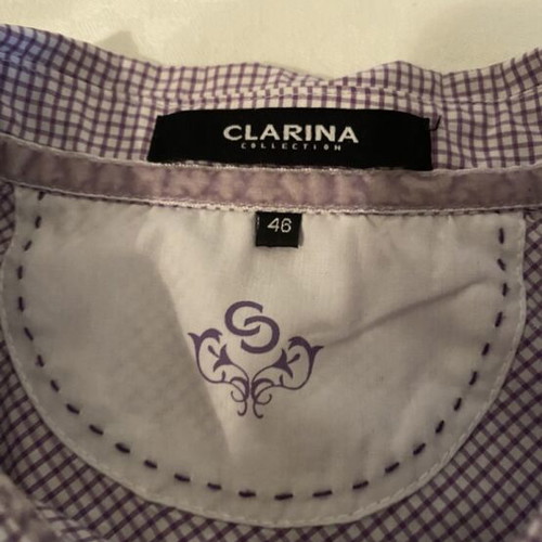 Women's checked shirt purple white 3/4 sleeve like new Clarina Collection
