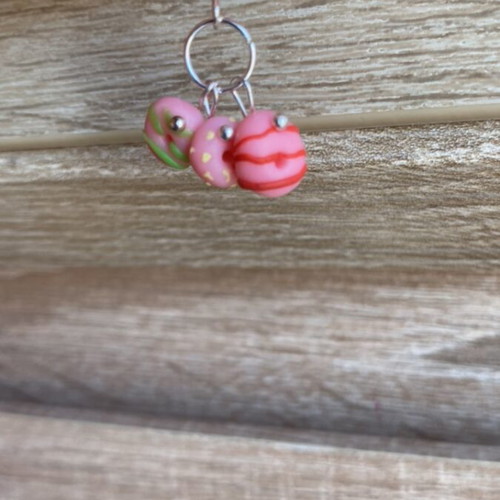 Handmade pink donut-shaped clay earrings made to order