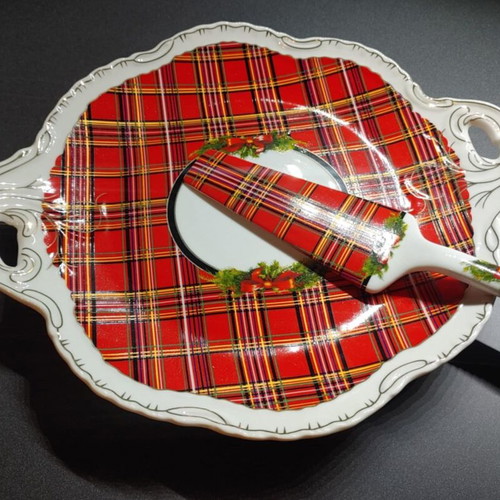 Christmas platter and spatula like new, 28 cm
