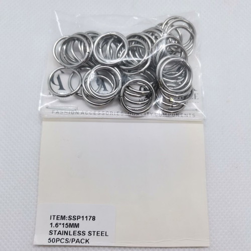 Stainless steel open rings 1.6×15 mm, pack of 50, new