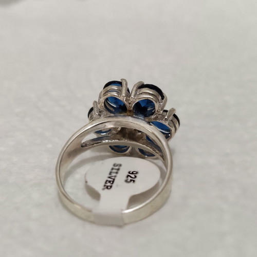 925 Silver Ring new with real stones, size 18, black and blue