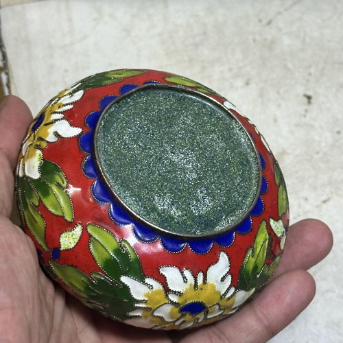 Vintage Cloisonné Ashtray with Floral Motifs, used, 10×4 cm