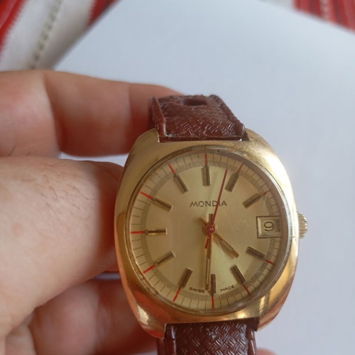 Montia vintage Swiss made wristwatch used with gold-plated strap