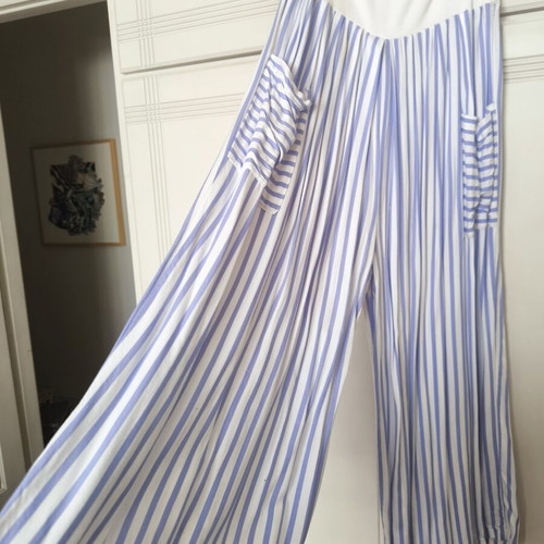 For Ever Blue Striped Palazzo Pants used, white and blue, size M