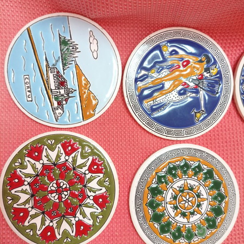Vintage Set of 6 Ceramic Coasters Knossos Ltd (1970s)