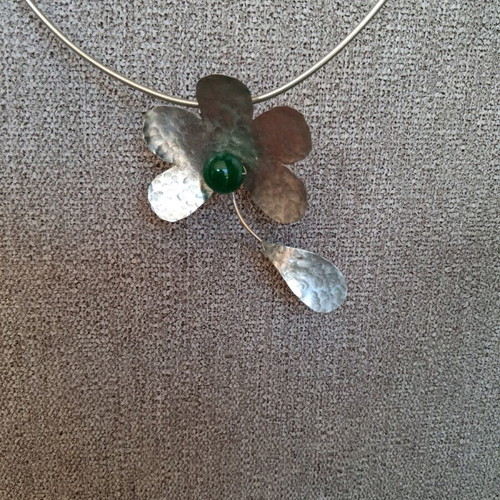 Vintage handmade necklace with green semiprecious bead