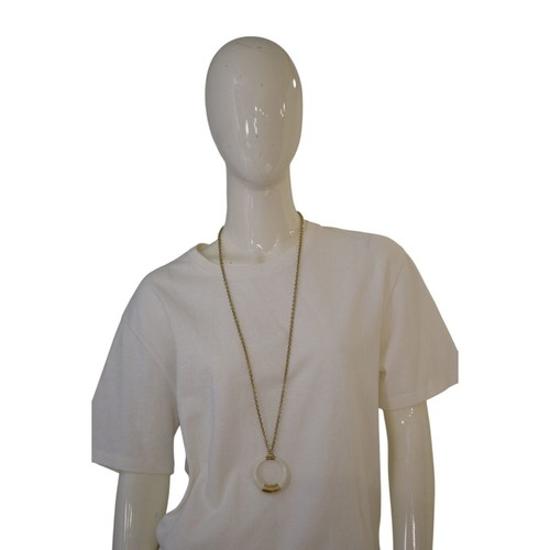 D&G Dolce & Gabbana long necklace cream resin pendant gold chain logo