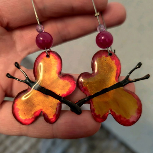 Butterfly earrings like new, orange and gold colors