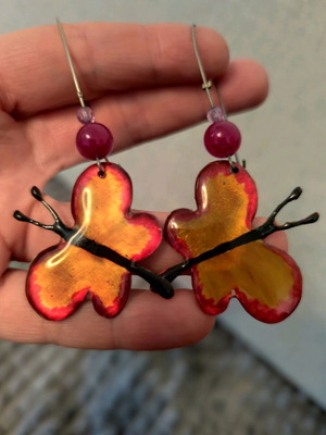 Butterfly earrings like new, orange and gold colors