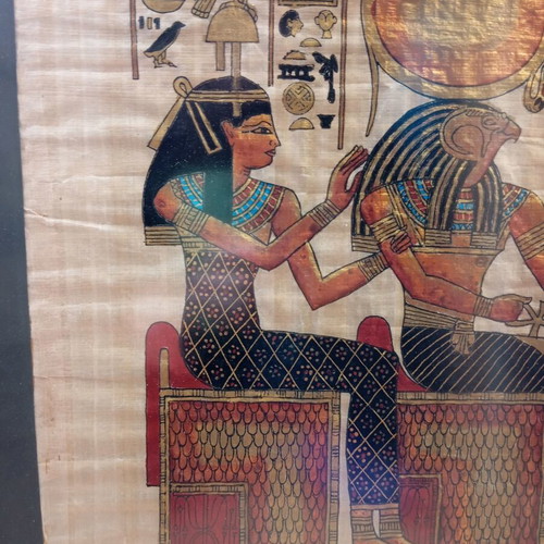 Papyrus painting used, framed wood 62x57 cm