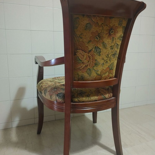 Set of 2 wooden armchairs with floral tapestry upholstery